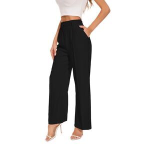 Wide Leg Pants High Waisted Business Work Trousers Straight Suit Pants (M Long)